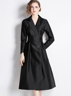 Large Lapels Exclusive Thick Solid Black Dresses