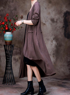Solid Color Wool Knitted Long Cardigan Outwear For Women