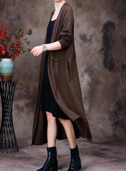 Solid Color Wool Knitted Long Cardigan Outwear For Women