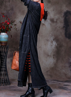 Women's Casual Hooded Stylish Oversize Solid Long Denim Cardigan Outwear
