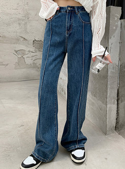 Chic High Waisted Solid Jean Pants For Women