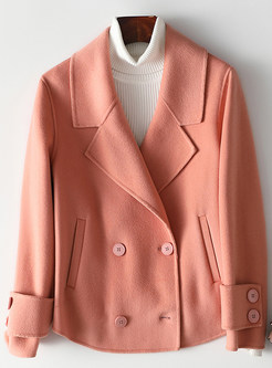 Large Lapels Solid Wool Blend Double-Breasted Cropped Women's Coats