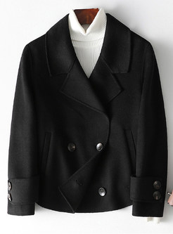 Large Lapels Solid Wool Blend Double-Breasted Cropped Women's Coats