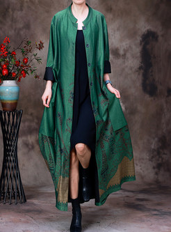 Vintage Printed Oversize Long Cardigan Outwear For Women