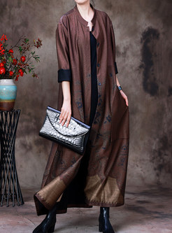 Vintage Printed Oversize Long Cardigan Outwear For Women