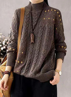 High Neck Pretty Cable Knit Oversize Sweaters For Women