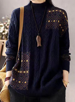 High Neck Pretty Cable Knit Oversize Sweaters For Women