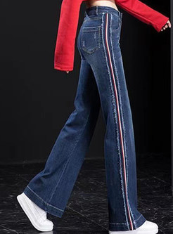 Pretty High Waisted Side Line Jeans For Women