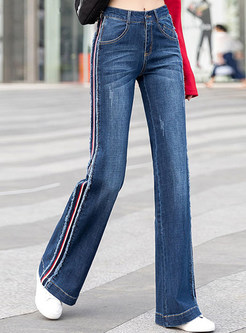 Pretty High Waisted Side Line Jeans For Women