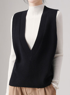 Comfort V-Neck Fine Gauge Knitted Tank Tops For Women