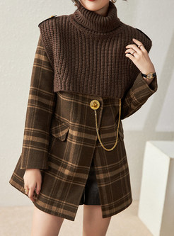 Chicwish High Neck Knitted Ponchos & Plaid Wool Womens Coats
