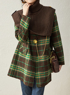 Chicwish High Neck Knitted Ponchos & Plaid Wool Womens Coats