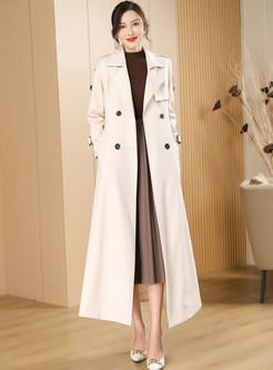 Lapel Solid Double-Breasted Womens Long Coats