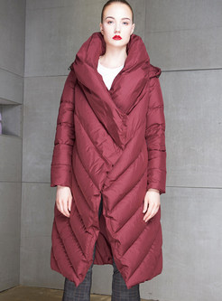 Irregular Hooded Wrap Waist Down Jackets For Women