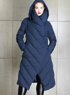 Irregular Hooded Wrap Waist Down Jackets For Women