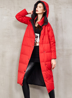 Hooded Premium-Fabric Single-Breasted Long Puffer Coats For Women
