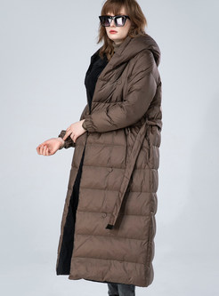 Vintage Hooded Belted Long Down Jackets For Women