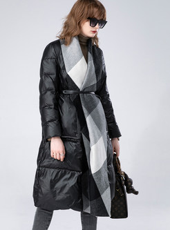 Women's Vintage Plaid Patch Belted Down Coats