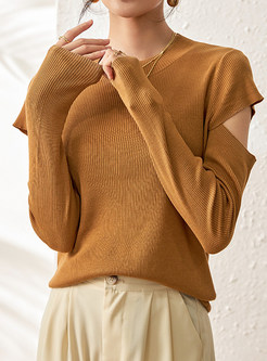 Dreamy Cold Shoulder Solid Color Women's Knitted Jumper