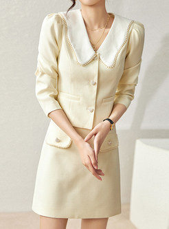 New Look Turn-Down Collar Contrasting Women Work Skirt Suits