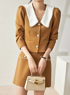 New Look Turn-Down Collar Contrasting Women Work Skirt Suits