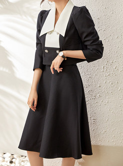 Topshop Turn-Down Collar Color Contrast Office Skirt Sets For Women