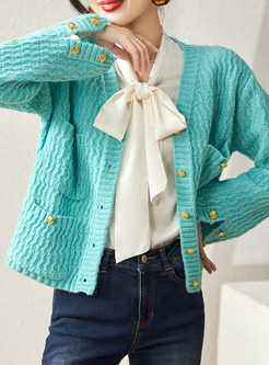 Romance Button Closure Dual Pocket Open Front Knitted