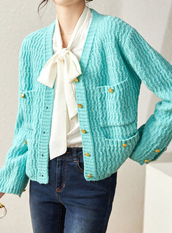 Romance Button Closure Dual Pocket Open Front Knitted