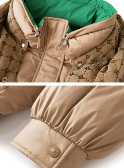 Vintage Hooded Color Contrast Chunky Down Jackets For Women