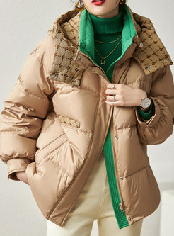 Vintage Hooded Color Contrast Chunky Down Jackets For Women