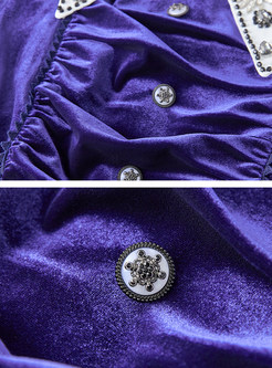 Shirt Collar Crystal-Embellished Velvet Skater Dresses