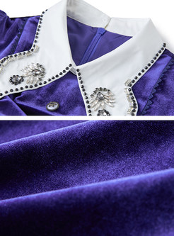 Shirt Collar Crystal-Embellished Velvet Skater Dresses