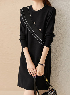 Casual Crewneck Asymmetrical Knitted Dresses
