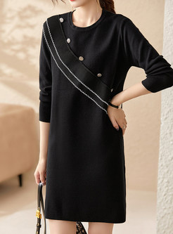 Casual Crewneck Asymmetrical Knitted Dresses