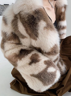Fashion Turn-Down Collar Leopard Print Faux Fur Coats For Women