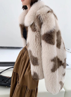 Fashion Turn-Down Collar Leopard Print Faux Fur Coats For Women