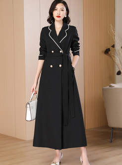 Vintage Double-Breasted Belted Womens Long Coats