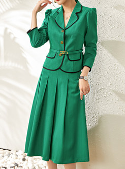 Exclusive Large Lapels Blazers & Pleated Solid Color High Waisted Skirts