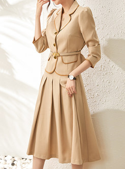 Exclusive Large Lapels Blazers & Pleated Solid Color High Waisted Skirts