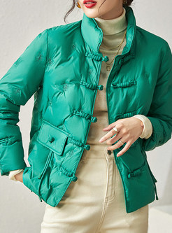 Vintage Single-Breasted Flap Pockets Petite Puffer Jackets For Women
