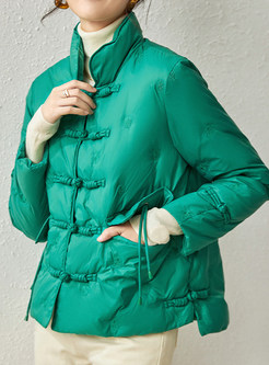 Vintage Single-Breasted Flap Pockets Petite Puffer Jackets For Women
