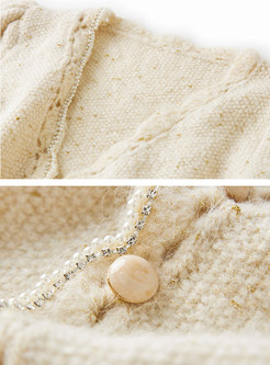 Minimalist Lantern Sleeve Pearl Button Cutout Open Front Knitted