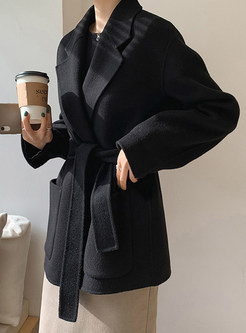 Large Lapels Wool Blend Dual Pocket Womens Winter Coats For Women