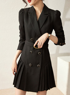 Exclusive Large Lapels Pleated Double-Breasted Blazer Dresses