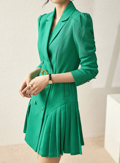 Exclusive Large Lapels Pleated Double-Breasted Blazer Dresses