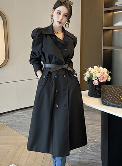 Large Lapels Double-Breasted Puff Sleeve Womens Long Coats