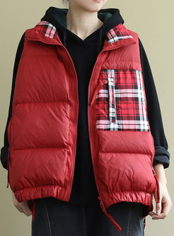 Warm Plaid Turn-Down Collar Vests For Women