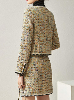 Glamorous Contrasting Tweed Office Skirt Suits