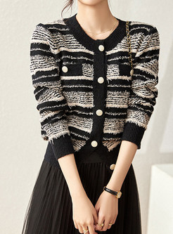 Stylish Striped Cropped Open Front Knitted For Women