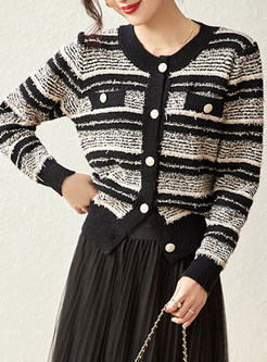 Stylish Striped Cropped Open Front Knitted For Women
